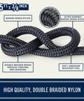 Close-up of high-quality 15 ft x 3/8 inch double braided marine grade nylon rope highlighting durability and flexibility.