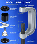 Diagram of 10 Piece Ball Joint Press Kit And Heavy Duty Removal Tool For Easy Auto Repair with components labeled for assembly.