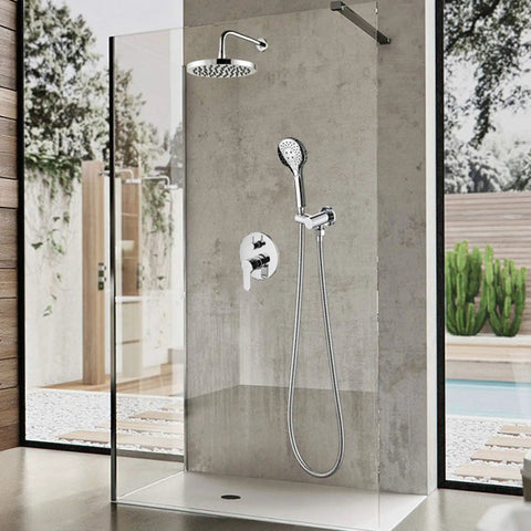 CUTPOIY Luxury Chrome Concealed Shower System - Round Wall-Mounted Rain Shower Set with Brass Mixer in modern bathroom.