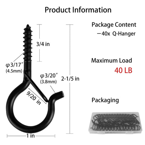 Q Hanger Screw In Christmas Light Hooks dimensions and packaging details for outdoor use.