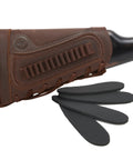 Premium Leather Gun Shell Holder Buttstock with Canvas Recoil Pad Extension for Shotguns and Rifles, neoprene cushions