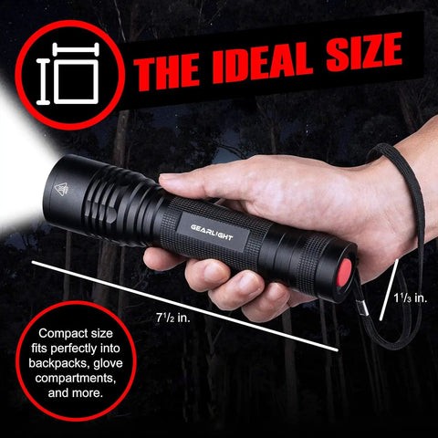 Person holding Ultra Bright 1200 Lumen Tactical Flashlight Handheld for camping and hunting, showing size for easy grip.