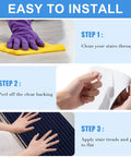 Steps for installing Non Slip Stair Treads 8x30 Inches 15 Pack Navy Blue with Reusable Adhesive Indoor Rug Runners