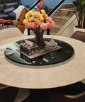 Glass Lazy Susan Turntable for Dining Table with Smooth Silent Bearing 360 Degree Rotation Round Serving Plate Gray 120 cm