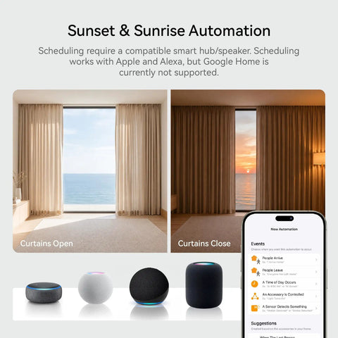 Motorized Smart Electric Curtain Track With Remote App And Voice Control For Alexa Google Home And Apple Home No Cut 89 To 160 Inches Easy Setup No Fuss And Smooth Quiet Operation For Your Windows, sunset automation