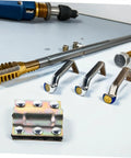 Heavy Duty Pipe Repair Clamp for Plastic and Metal waterproof leak sealer, metallic clamp parts with tools on a white surface.