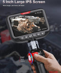 Dual Lens Articulating Borescope With Light Slim Probe And 5 Inch IPS Screen High-Res Imaging For Front And Side Angle Inspections In Engines Pipes And Machinery Time-Saving See Blind Spots And Repositioning Avoided, handheld with 5-inch display