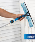 2 In 1 Squeegee And Scrubber Window Cleaning Tool With 14 Inch Blade And 8 Foot Connect And Clean Pole For Streak Free Glass Cleaning At Home Or Pro Jobs Microfiber Sleeve secure fit on pole