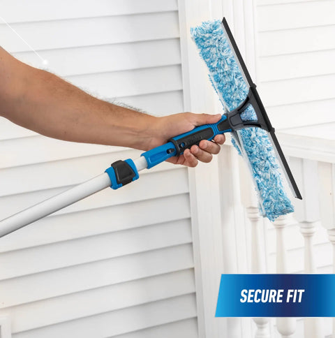 2 In 1 Squeegee And Scrubber Window Cleaning Tool With 14 Inch Blade And 8 Foot Connect And Clean Pole For Streak Free Glass Cleaning At Home Or Pro Jobs Microfiber Sleeve secure fit on pole