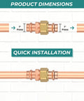 100 Pack Copper Union Coupling Fittings 1 X 1 Inch Press Connectors showing dimensions and installation for quick use.