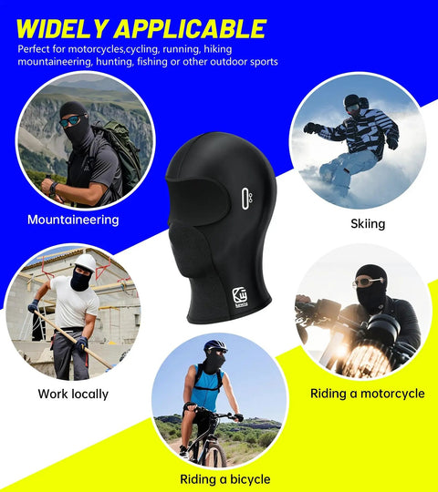 Cool Ice Silk Face Mask 2 Pack With Glasses Holes For Men And Women shown in various outdoor activities like skiing and cycling.
