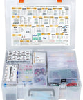 Beast Electronic Component Kit With 5228 Pieces including capacitors, transistors, diodes in an open storage box for prototyping.