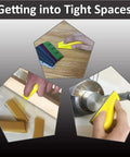 Ultimate 71 Piece Hook Loop Mini Sandpaper Kit With Sanding Block For Woodworking Art Paint Stripping Cups And Glass Corners used on tight spaces.