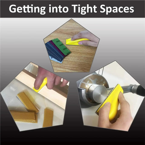 Ultimate 71 Piece Hook Loop Mini Sandpaper Kit With Sanding Block For Woodworking Art Paint Stripping Cups And Glass Corners used on tight spaces.