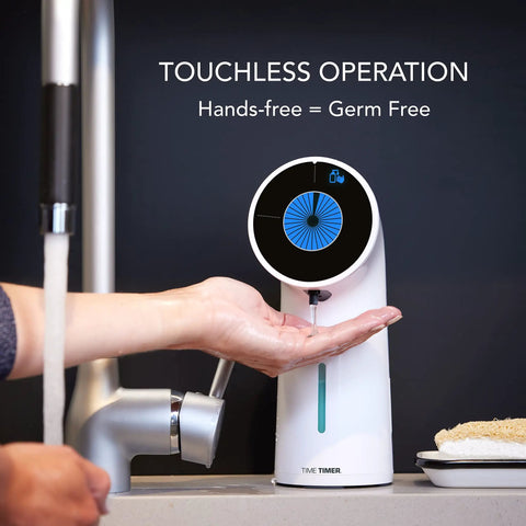 Hands Free Hassle Free Automatic Soap Dispenser With 30 Second Visual Countdown Timer For Kitchen Or Bath, on a sink