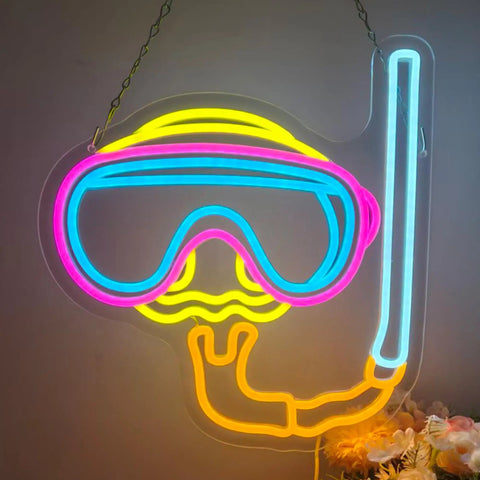 Neon Sign Diver Mask Style Scuba Diving LED Neon Light For Wall Decor And Beach House Dope Vibe Perfect For Dive Shops Ocean Theme Rooms Bathroom Game Room And Underwater Spaces