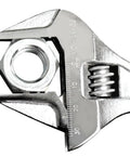 Pocket Size Adjustable Wrench With Grip, 7.28 Inch Short Handle, 53mm Jaw Opening holding a bolt, close-up view