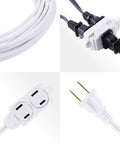 Three Outlet Outdoor Power Strip With Twelve Foot Extension Cord Safety Outlet Covers 16 Gauge UL Listed White Four Pack