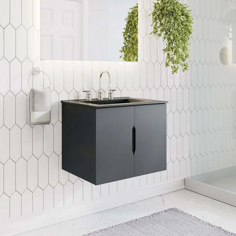 Vitality 24 Inch Gray Bathroom Vanity Cabinet With Modern Clean Lines And Durable MDF Melamine Finish And Ample Interior Storage Sink Basin Not Included