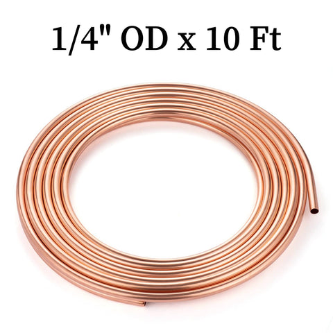 Coiled Copper Tubing One Quarter Inch OD By 0.195 Inch ID Ten Foot Soft Coil For Refrigerator HVAC Systems