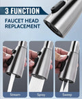 Built Tough Stainless Steel Kitchen Faucet Head Replacement With Three Smooth Spray Modes And Nine Easy Click Adapters solid metal pull down sprayer nozzle.