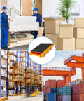 Heavy Duty Machine Skates 33000 Lbs Capacity Dolly With Anti-Slip Belt in use moving furniture and boxes in warehouse setting.