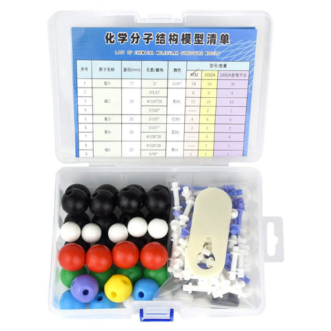 Open storage box with Organic Chemistry Molecule Model Kit For Students And Teachers, 136 Pieces With 59 Atoms And 76 Bonds