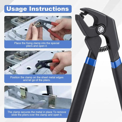 11 Piece Car Body Dent Repair Clamp And Pliers Set For Quick Fix And Strong Hold usage instructions with pliers in action