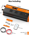 3000W Power Inverter 12V DC To 120V AC Car Truck RV showcasing remote control, dimensions, manual, and battery cables.