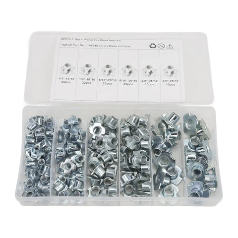 110 Piece Pronged Tee Nuts Set Three Eighths Inch Size Galvanized Steel Rustproof T Nuts for Wood and Wet Environments
