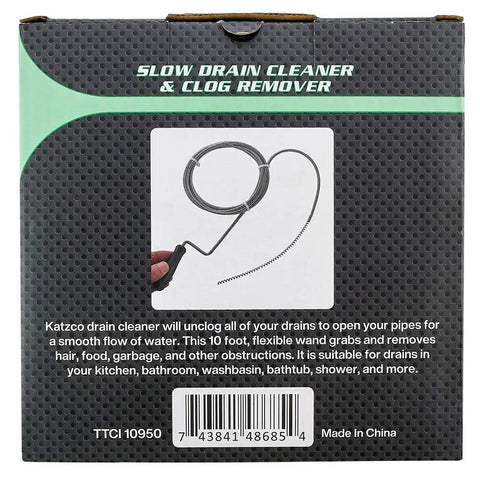 Packaging of Pro Grade 10 Foot Metal Drain Cleaner and Clog Remover With Flexible Drain Snake for Sinks and Pipes