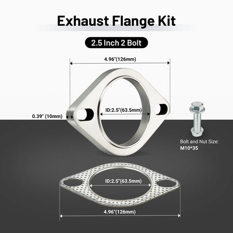Battle Ready 2.5 Inch 2 Bolt Exhaust Flange Connection Kit Crafted From 304 Stainless Steel showing flange and heat-resistant gasket.