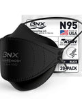 NIOSH Certified N95 Mask Particulate Respirator Face Mask Made in USA 20 Pack Tri Fold Cup Fish Style Black packaging