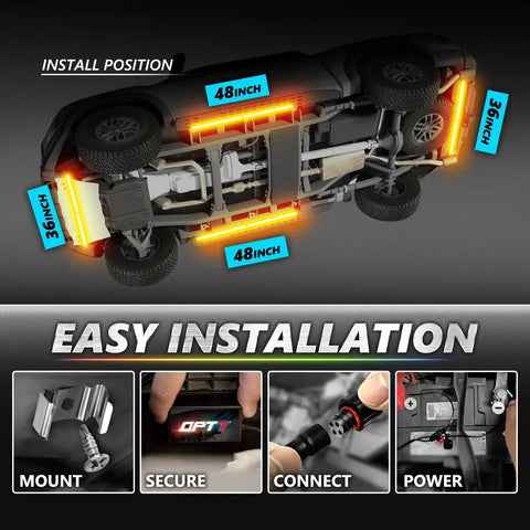 Aura Pro Underglow LED Lights Kit For Cars With App And Remote Control RGB Multicolor installation guide diagram.