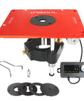Motorized Router Lift For 3 5 Inch Routers Featuring Digital Controller Micro Adjustment with CNC aluminum plate and insert rings.