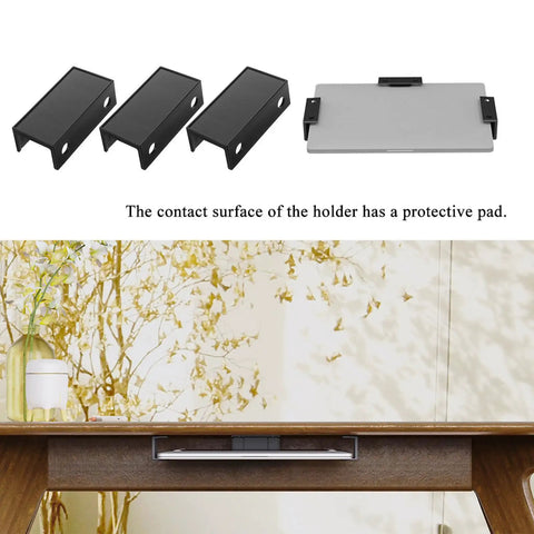 Rock Solid Under Desk Laptop Mount With Heavy Duty Black Bracket For Secure Storage And No Fuss Setup To Keep Your Workspace Neat And Super Functional All Week showing protective pads and clamps.