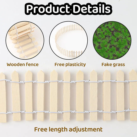 Miniature Garden Fence And Grass Set 35 Inch Wooden Picket Gate With 6 By 6 Inch Realistic Fake Grass Mat detail view