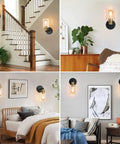 2 Pack Black And Gold Wall Sconces With Clear Glass Shades Sleek Modern Farmhouse Vanity Lights in various room settings