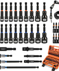 35 Piece Magnetic Nut Driver Set With One Quarter Inch Hex Shank Quick Release Extensions And Impact Socket Adapters, SAE And Metric