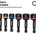 2 Inch Magnetic Power Nut Setters 6 Piece SAE Sizes For Impact Drivers color-coded with visible sizes 1/4 to 9/16 inch