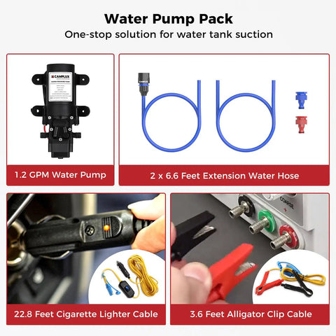 Components of Portable Propane Water Heater And Pump Kit For Off Grid Camping And RVs, Instant Hot Water With Tankless Gas Shower System