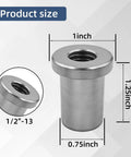Heavy Duty Half Inch X 13 Stepped Female Weld On Nuts With Extended Threads And Low Carbon Steel Chassis Tabs dimensions showing 1 inch outer diameter.