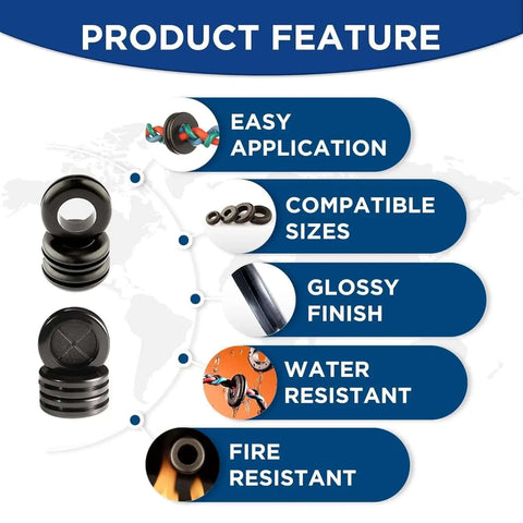 Pro Grade Rubber Grommet Kit For Wiring Pack Of 190, features for easy application, compatible sizes, glossy, water and fire resistant.
