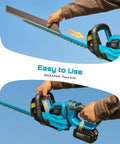 22 Inch Cordless Hedge Trimmer With Dual Action Blade And 20V Power, Includes 2 Batteries And Charger, detachable blade and handle