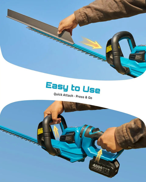 22 Inch Cordless Hedge Trimmer With Dual Action Blade And 20V Power, Includes 2 Batteries And Charger, detachable blade and handle
