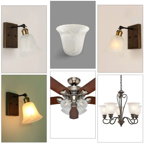 Six Pack Bell Shaped Alabaster Glass Shades For Ceiling Fans And Wall Lights, Lipless Design, 6 Inch Bottom By 5 Inch Tall, 1-5/8 Fitter
