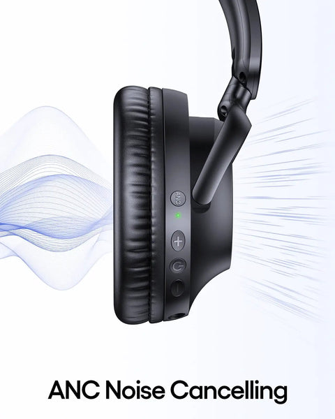 Side view of Hybrid Active Noise Cancelling Wireless Over Ear Headphones With 100 Hour Battery Life Fast Charging Bluetooth.