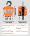 Front and side view of 1 Ton Hand Chain Hoist With 10 Ft Lift Galvanized G80 Chain Heavy Duty Manual Pulley Hoist For Garage And Warehouse.
