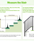 Measurement guide for installing Two Pack Heavy Duty Outdoor Stair Handrails, Wrought Iron Step Guards With Quick Mount Kit, Hella Sturdy Security Railing.