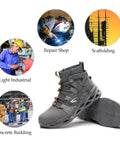 Steel Toe Work Boots For Tough Jobs Lightweight Breathable Construction Boots High Cut Gray 45 for various worksites